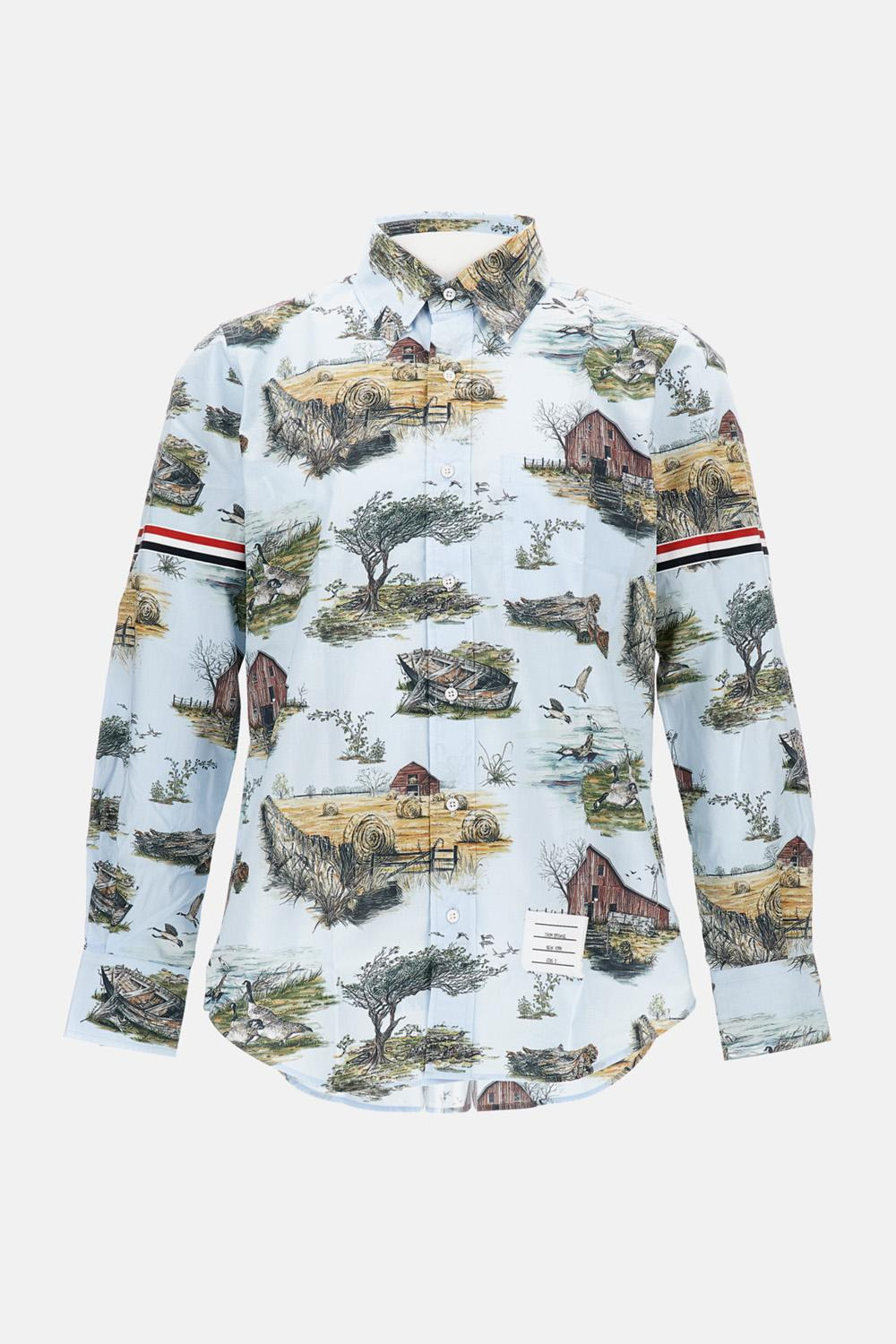 Straight fit shirt with bands in cotton poplin Scenic Toile with graphics - 2