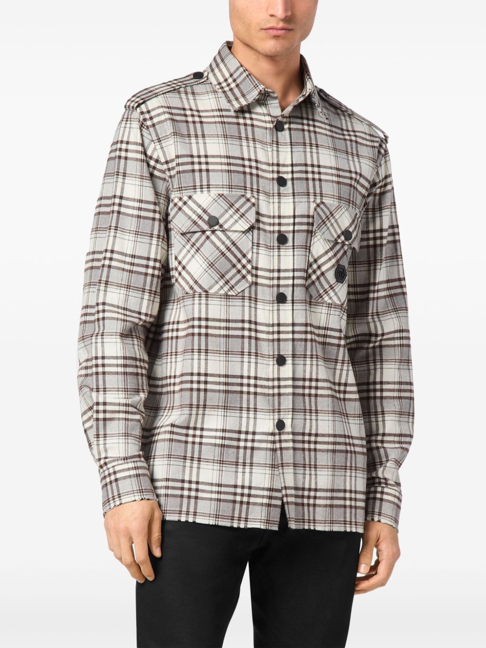 Skull&Bones-print checked shirt - 3