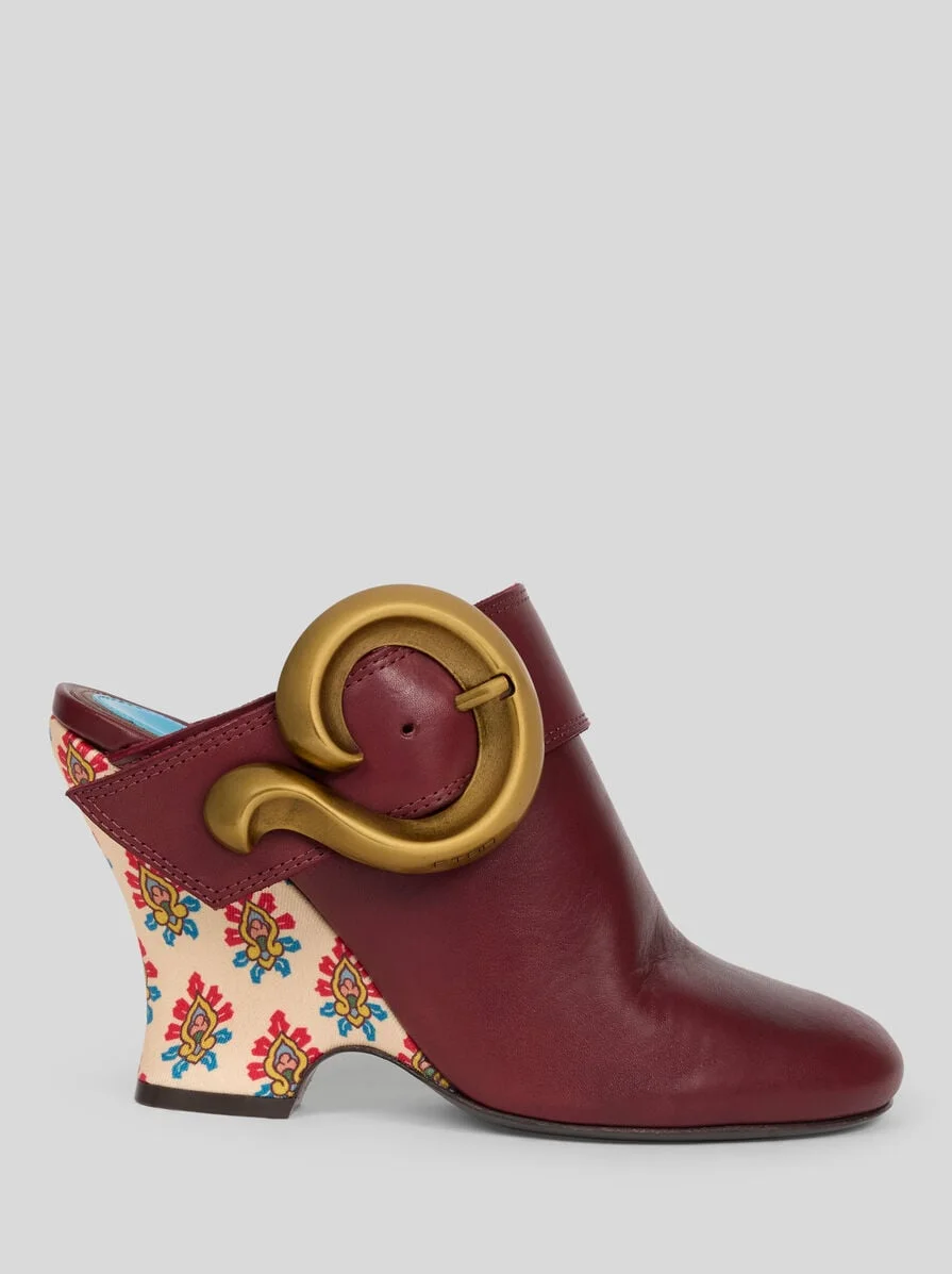 LEATHER MULES WITH WEDGE AND PAISLEY BUCKLE - 1