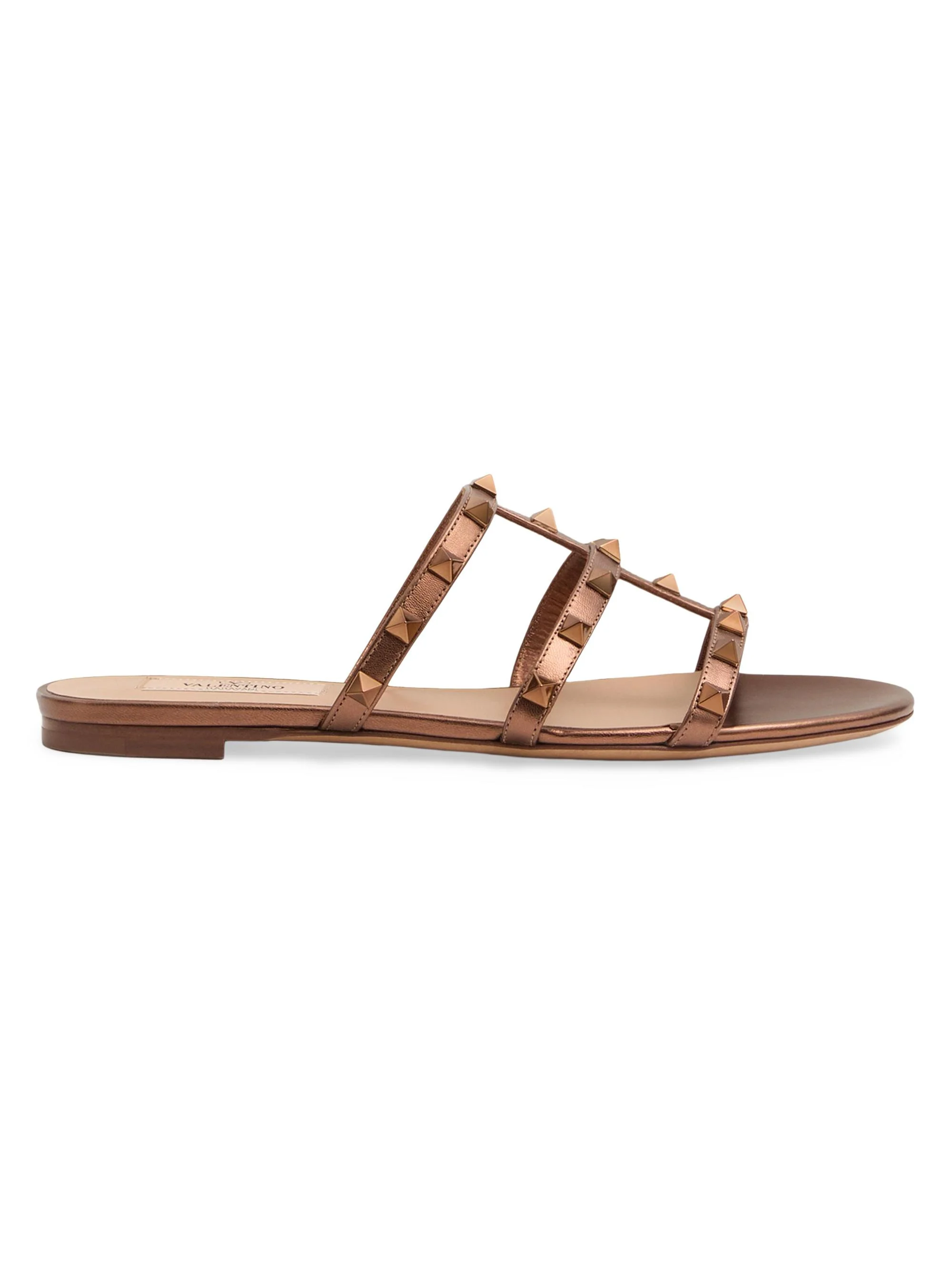 Women's Rockstud Flat Metallic Nappa Slide Sandals - Bronze - 1