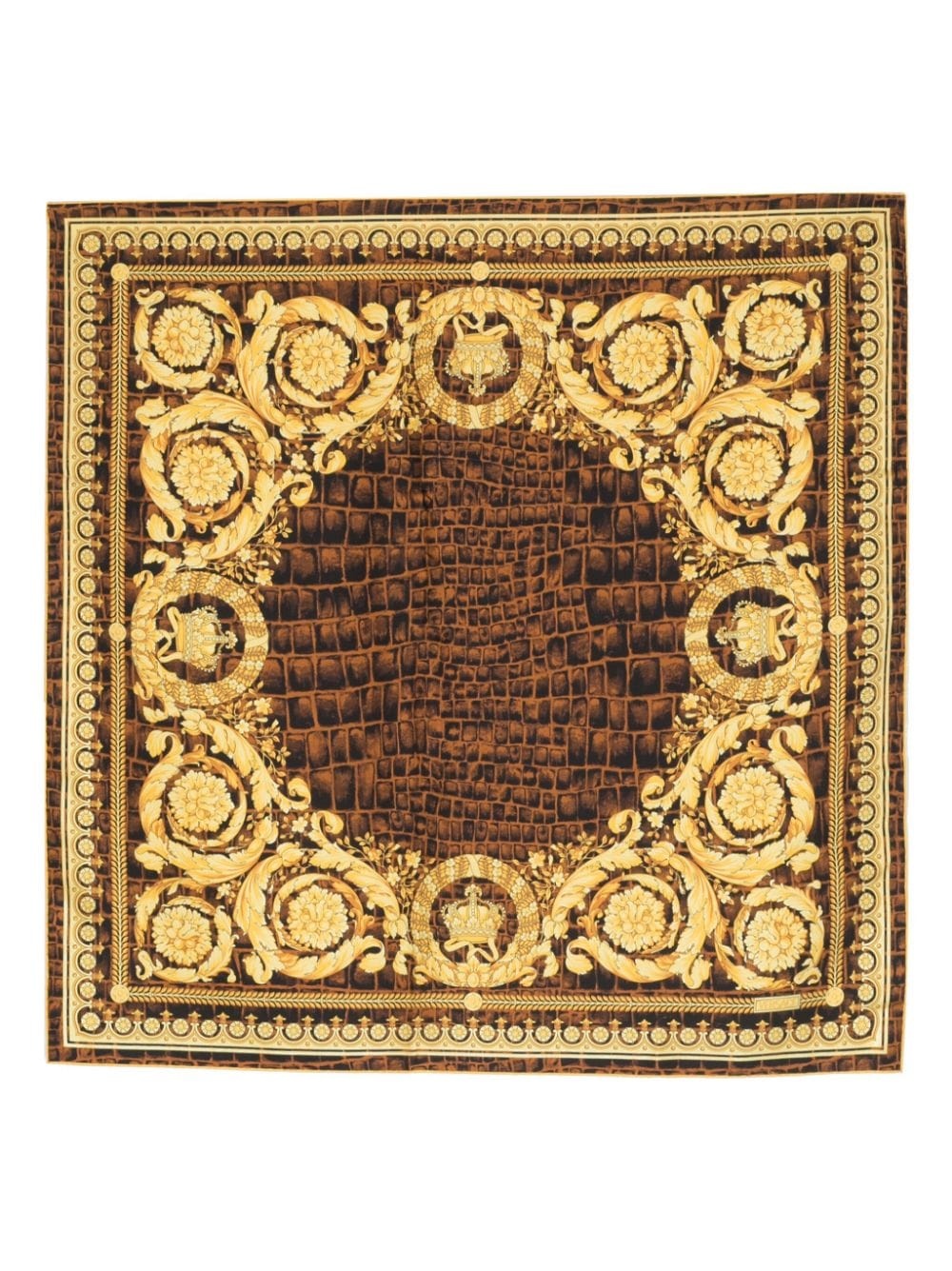 Versace Baroccodile-print Silk Square Scarf - Brown