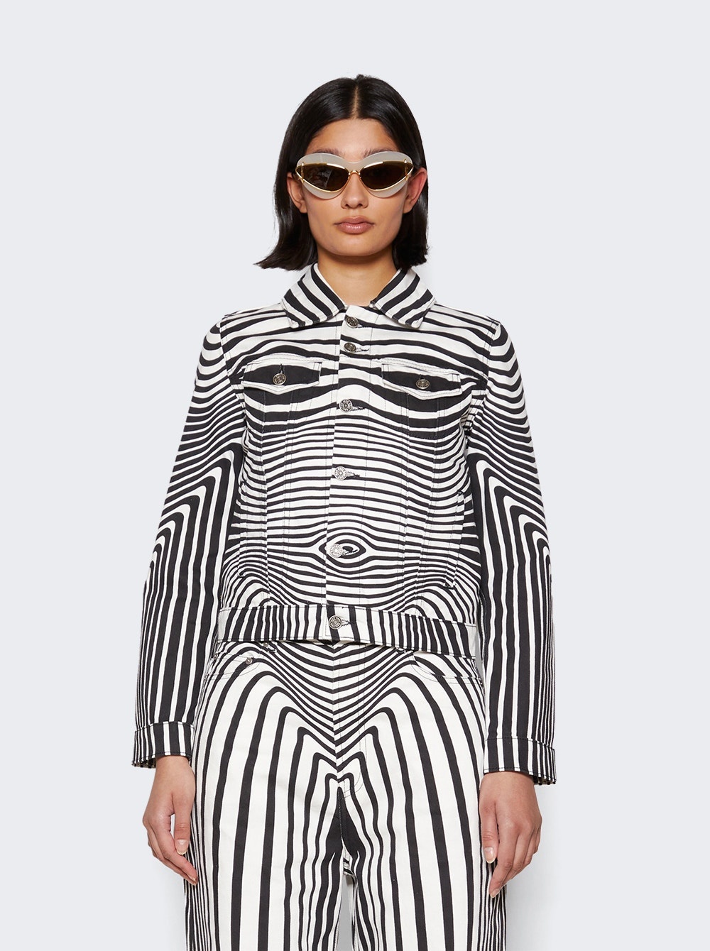 Body Morphing Printed Denim Jacket Black And White - 3