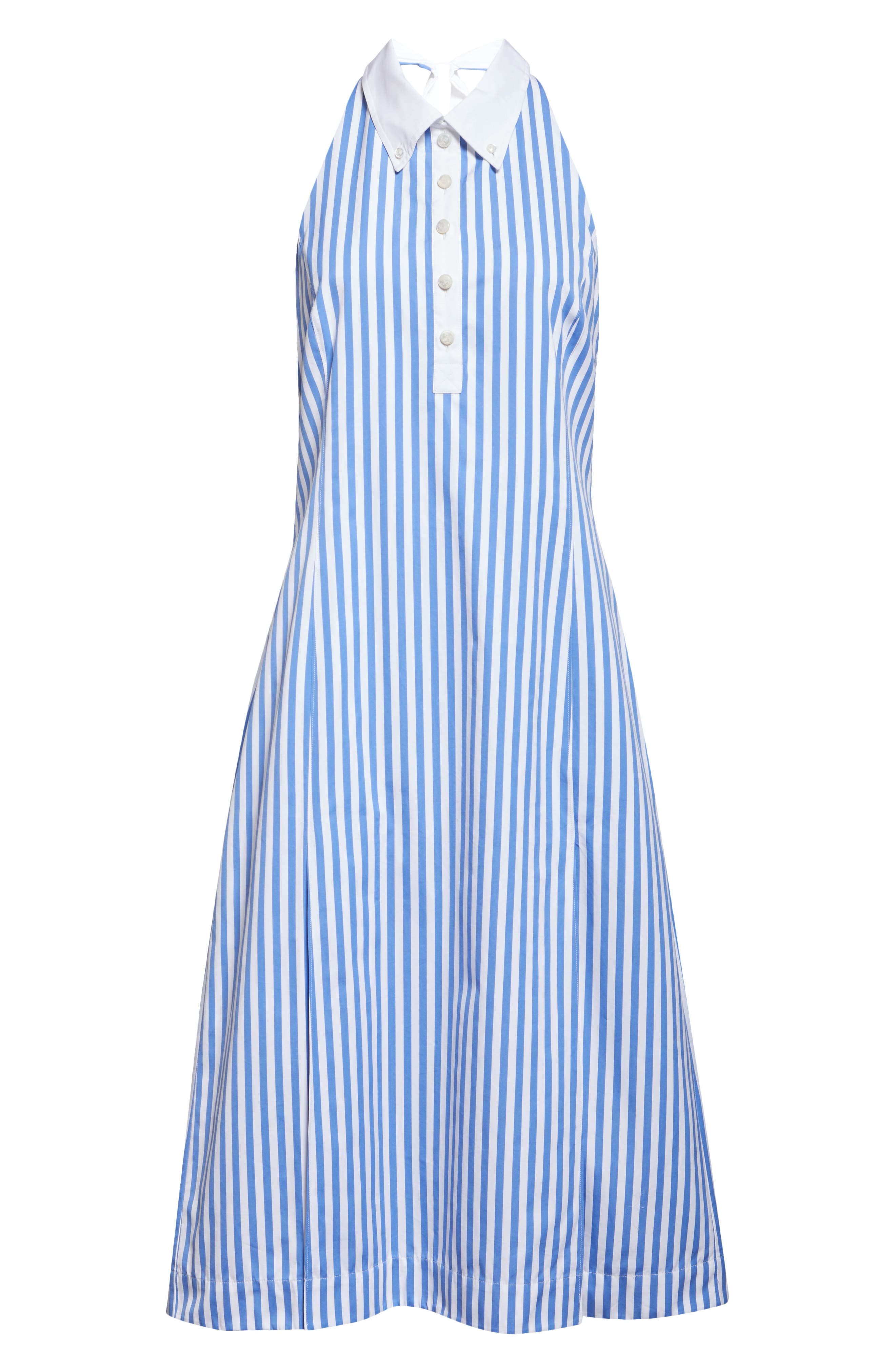 Thom Browne Awning Stripe Cotton Poplin Halter Polo Dress in Medium Blue at Nordstrom - 5