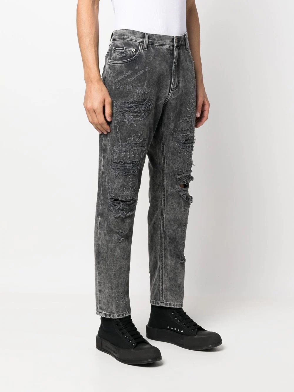 distressed-finish straight-leg jeans - 3
