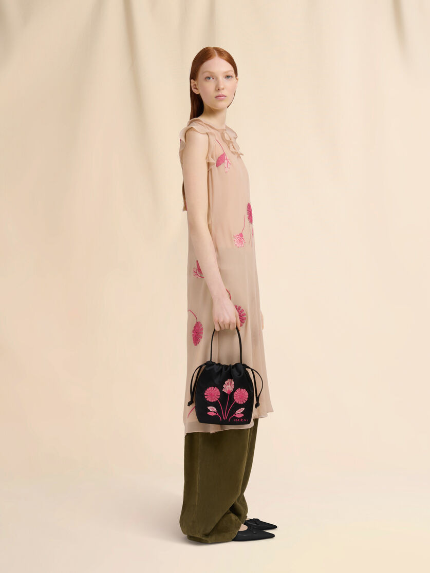 NUDE SILK DRESS WITH CAMELLIA EMBROIDERY - 6