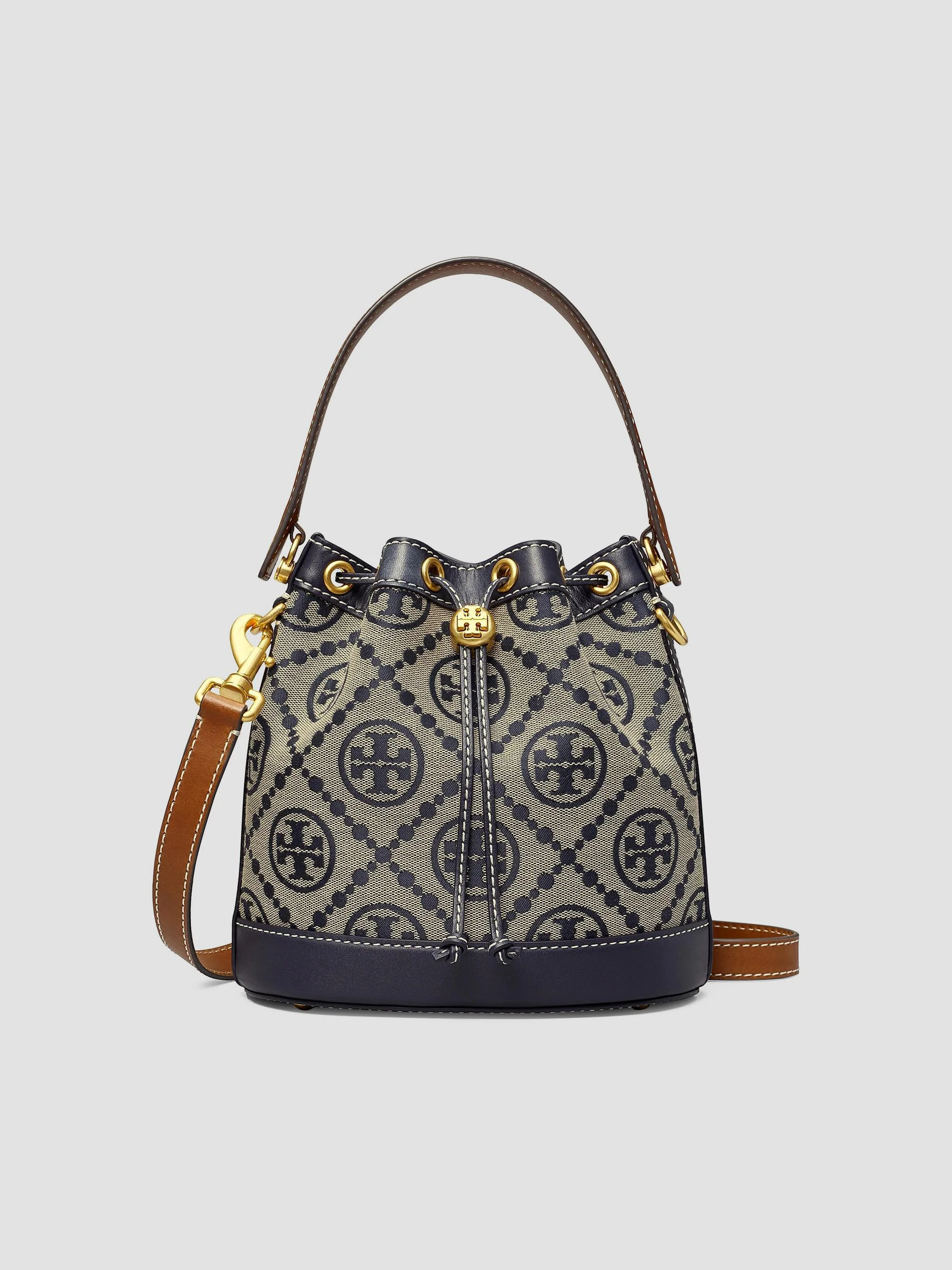Women's T Monogram Jacquard Bucket Bag - Tory Navy - 1