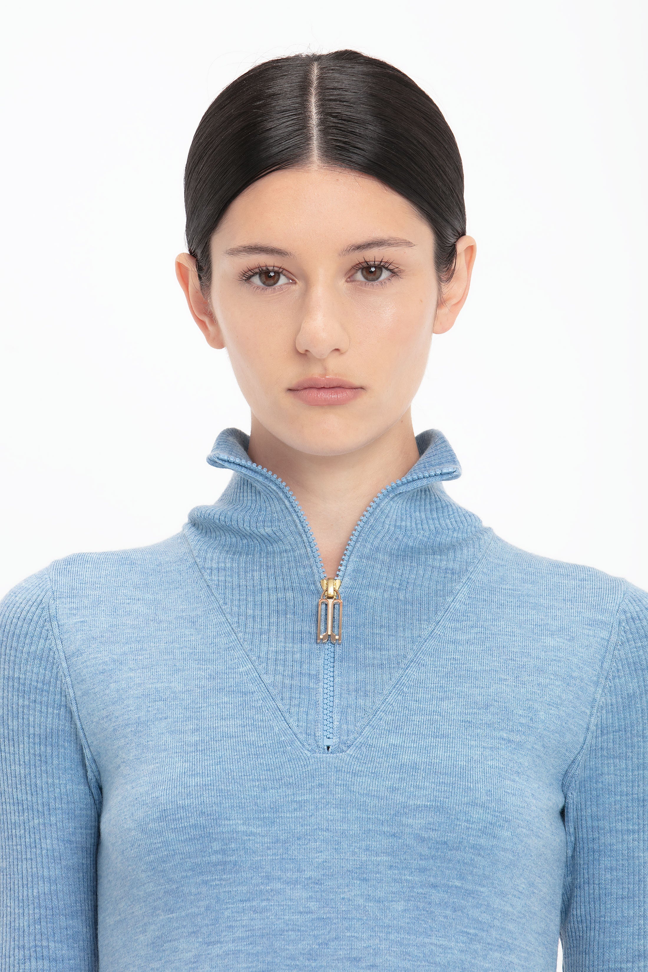 Half Zip Short Sleeve Knitted Top In Bluebell - 6