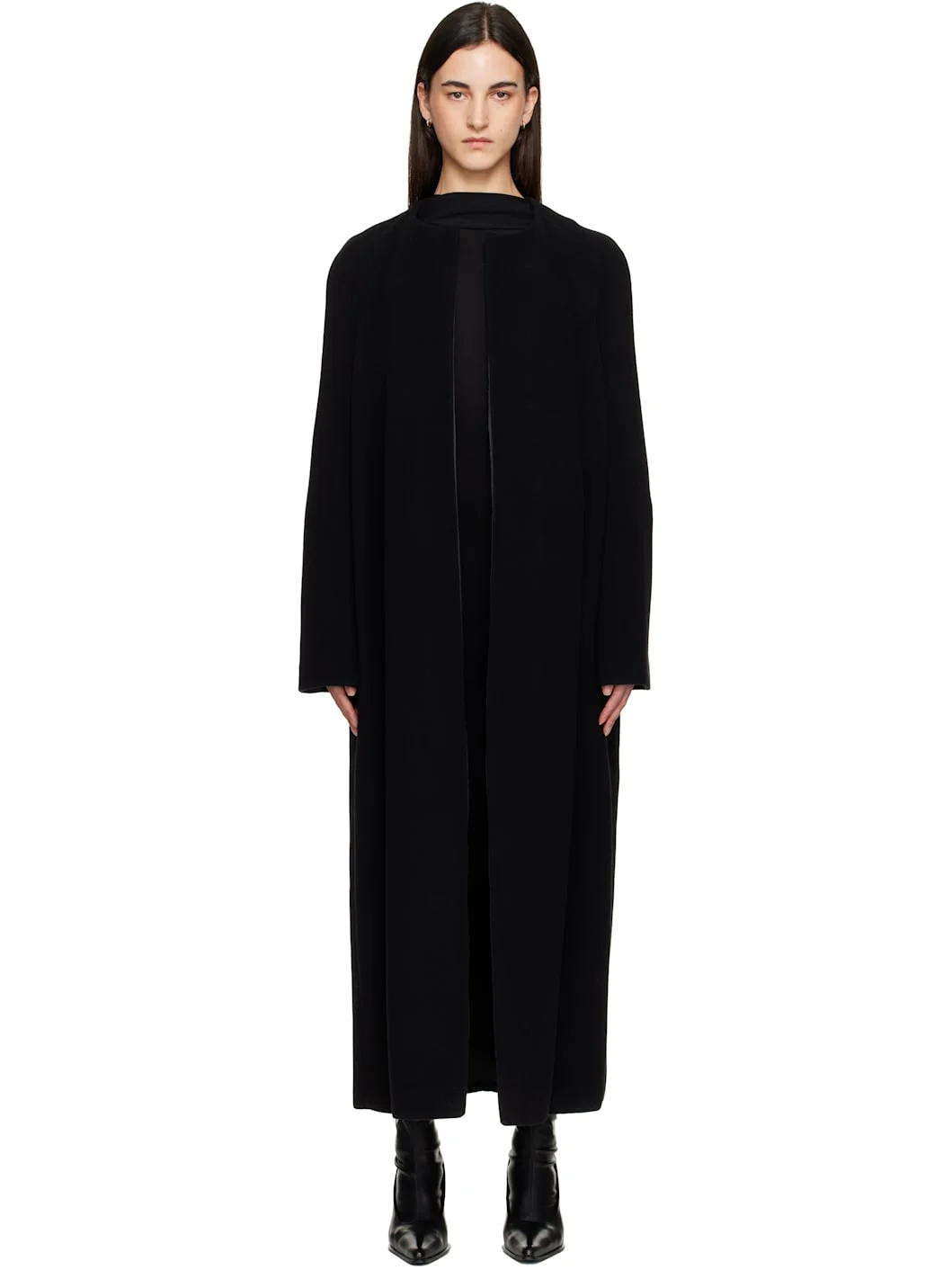 Black Bell-Sleeve Coat - 1