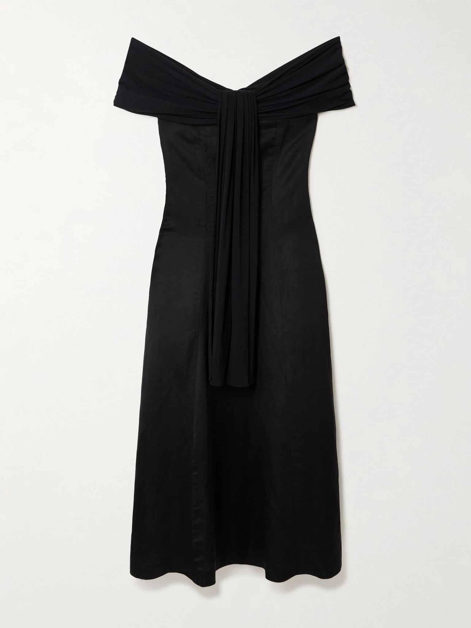 Off-the-shoulder voile and stretch-bamboo jersey midi dress Black - 1