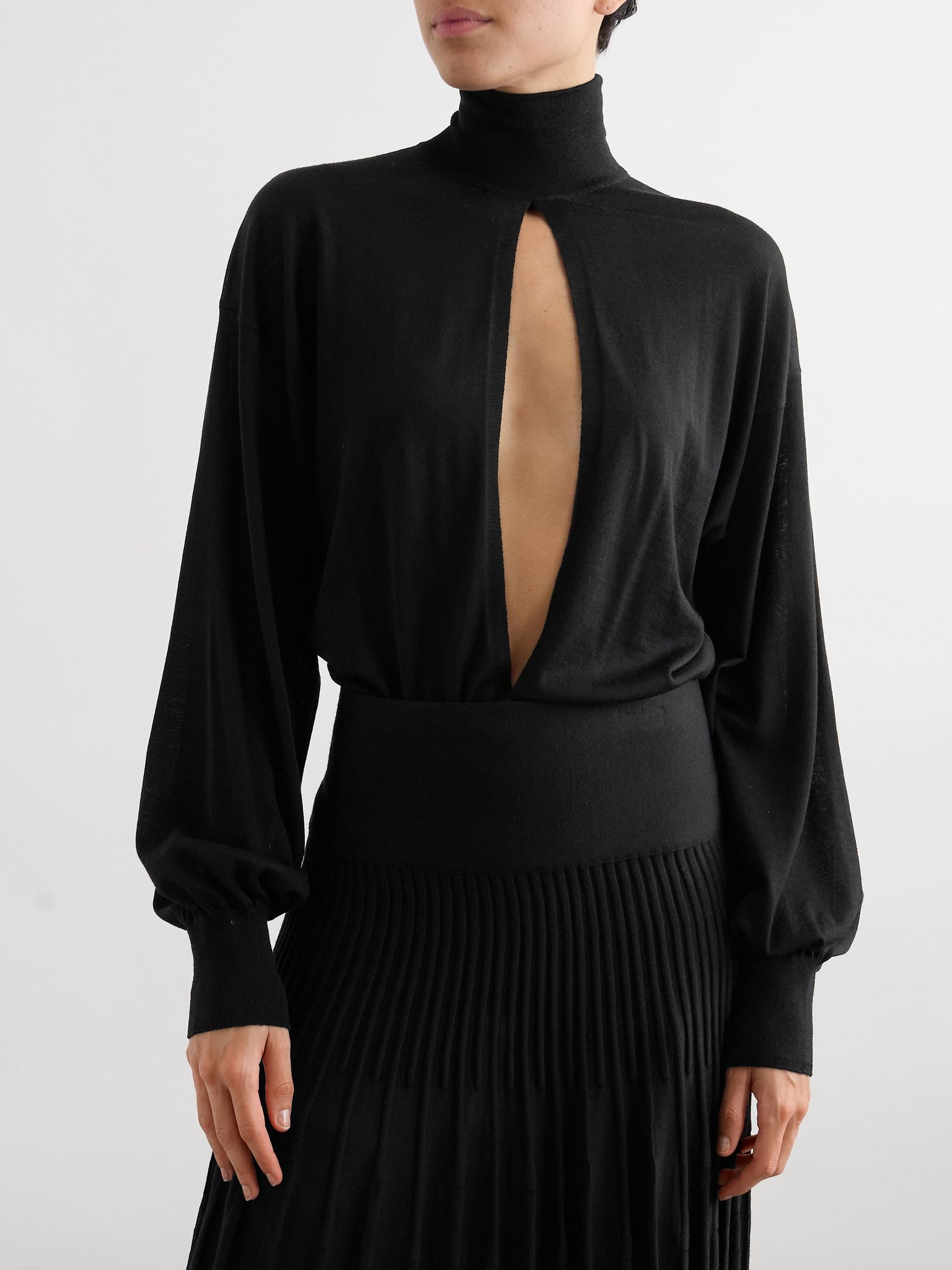 Turtleneck cutout wool-blend bodysuit Black - 3
