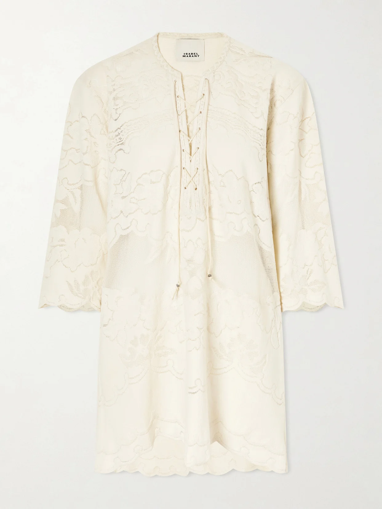 Solara Lace-up Embroidered Mini Dress - 1
