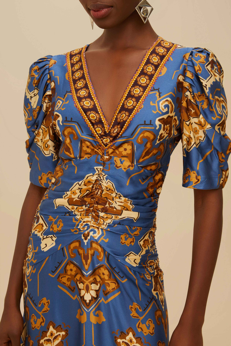 FARM RIO Blue Ornament Floral Midi Dress outlook