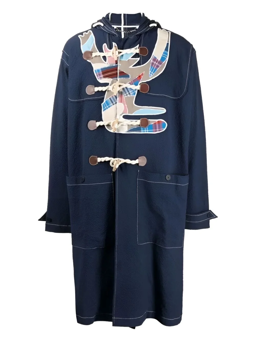hooded patchwork duffle coat - 1