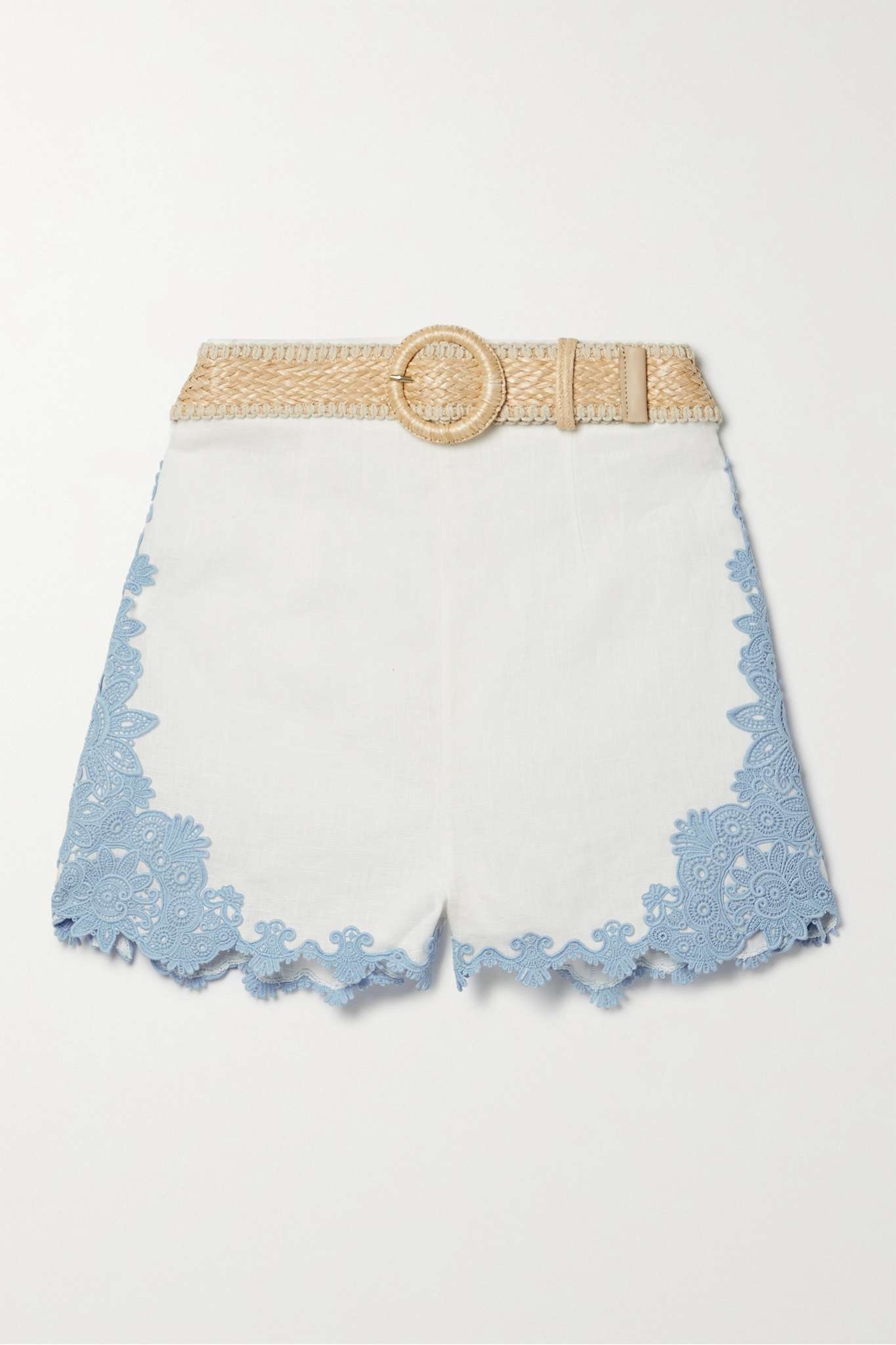 Raie belted appliquéd lace-trimmed linen shorts - 1