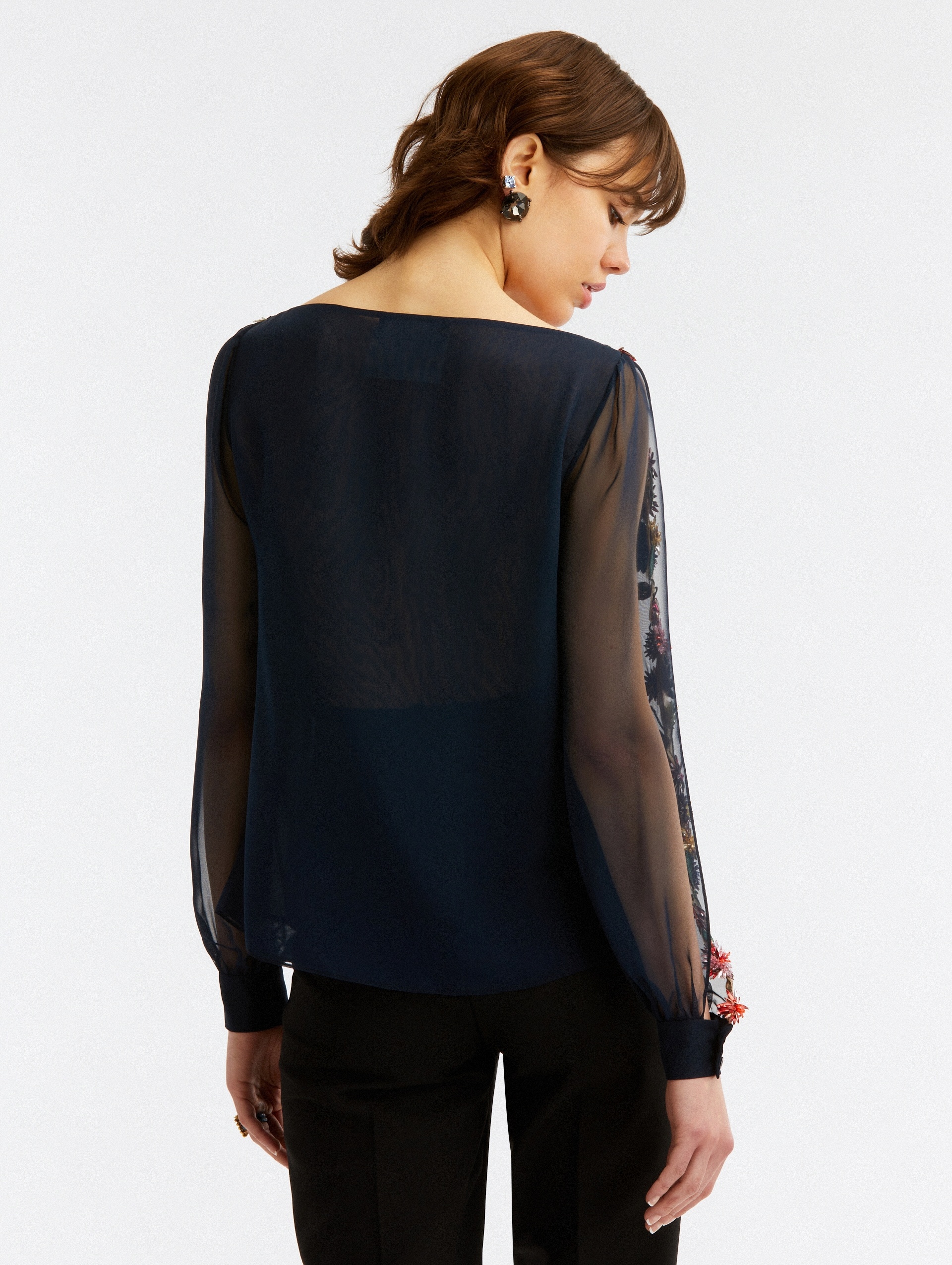 BATEAU NECK CRYSTAL EMBROIDERED BLOUSE - 4