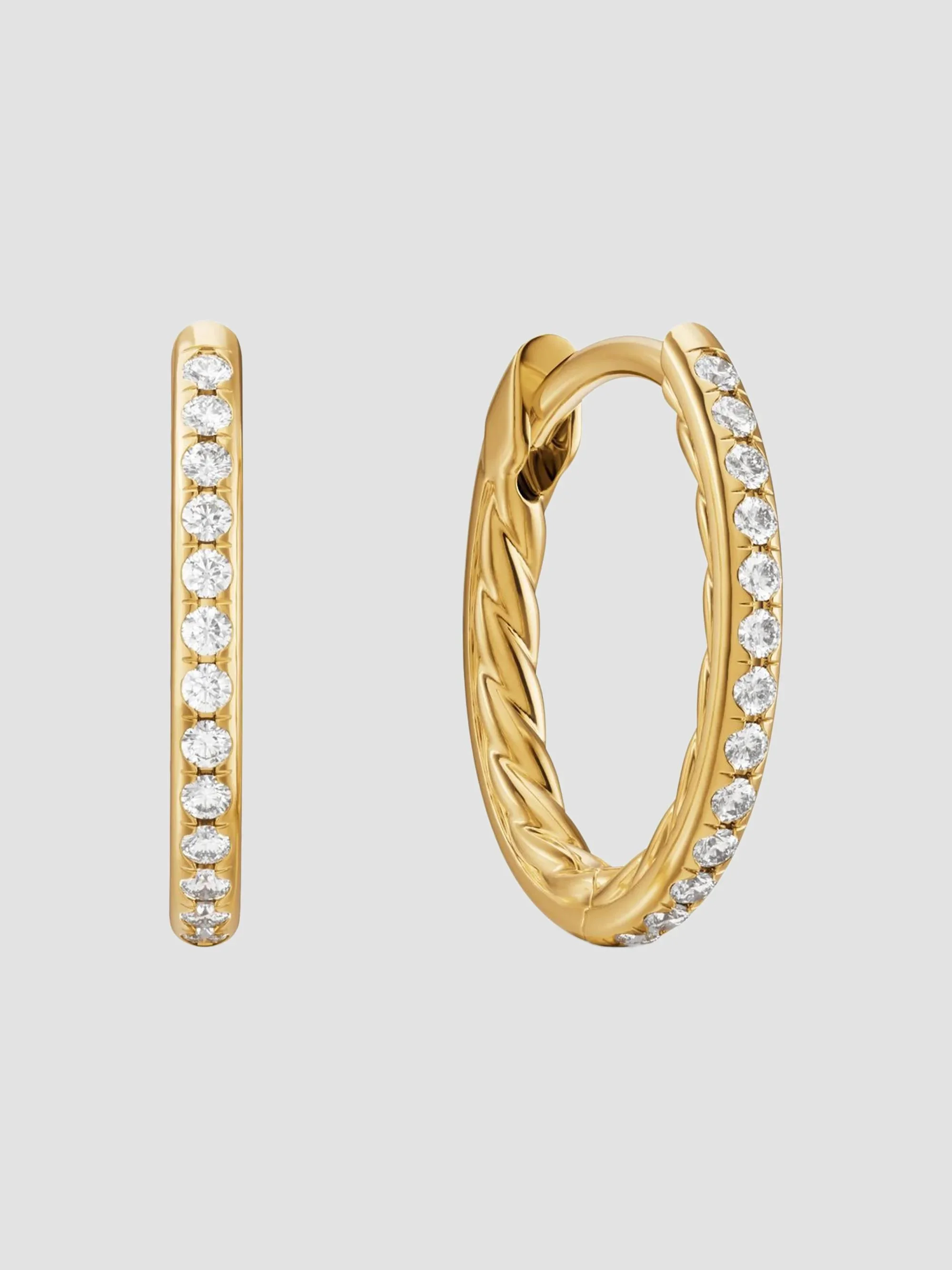 Women's Petite Pavé Hoop Earrings in 18K Yellow Gold with Diamonds, 12.7MM - Gold - 1
