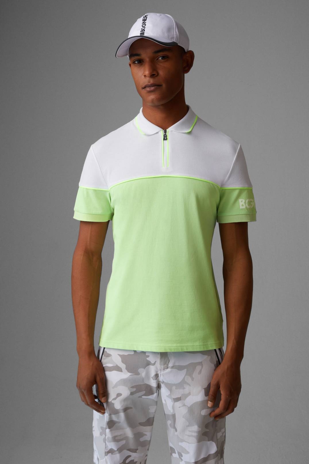 YANIS FUNCTIONAL POLO SHIRT IN LIME/WHITE - 2
