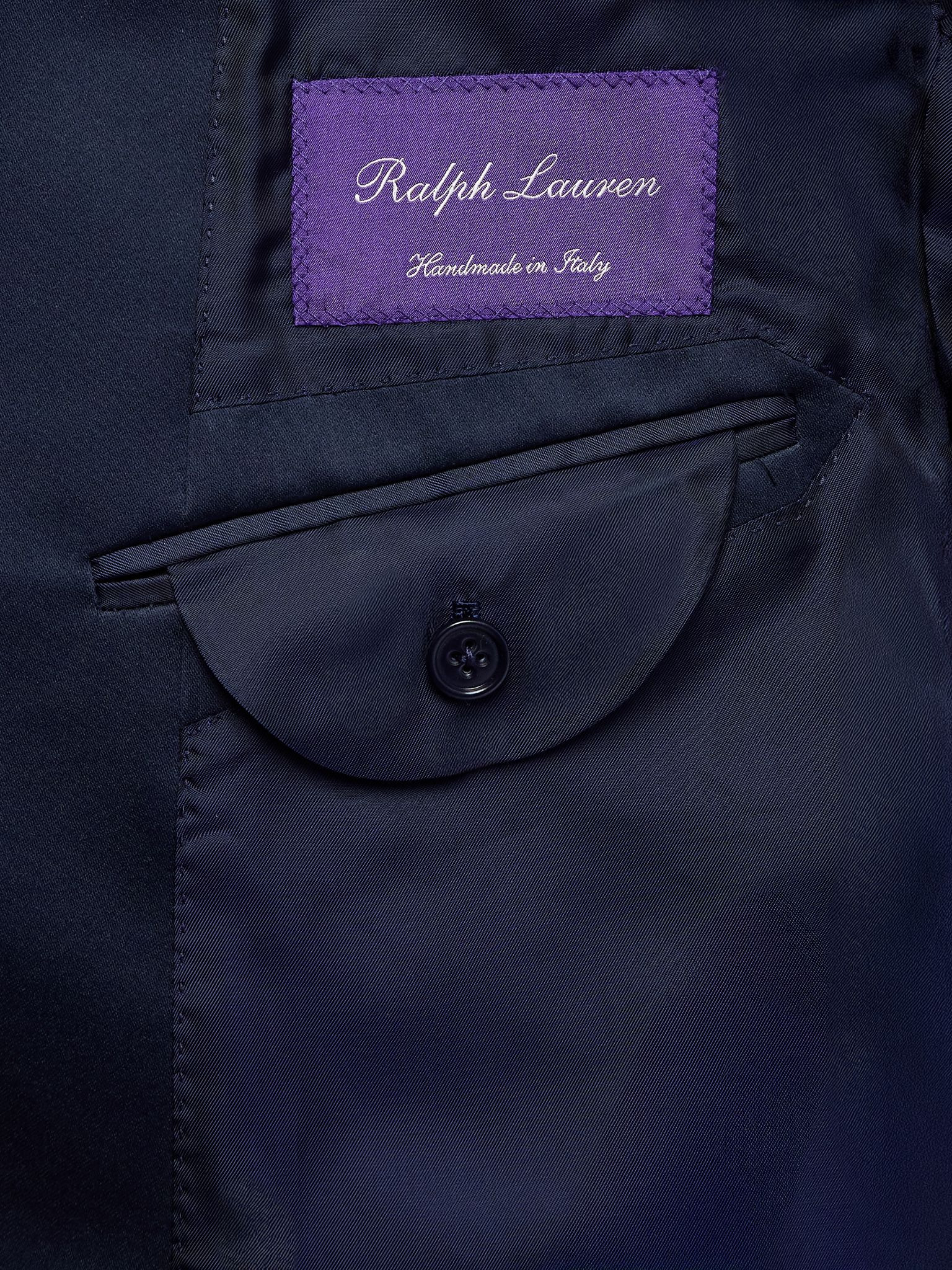 Double-Breasted Satin-Trimmed Linen-Canvas Blazer Navy - 5