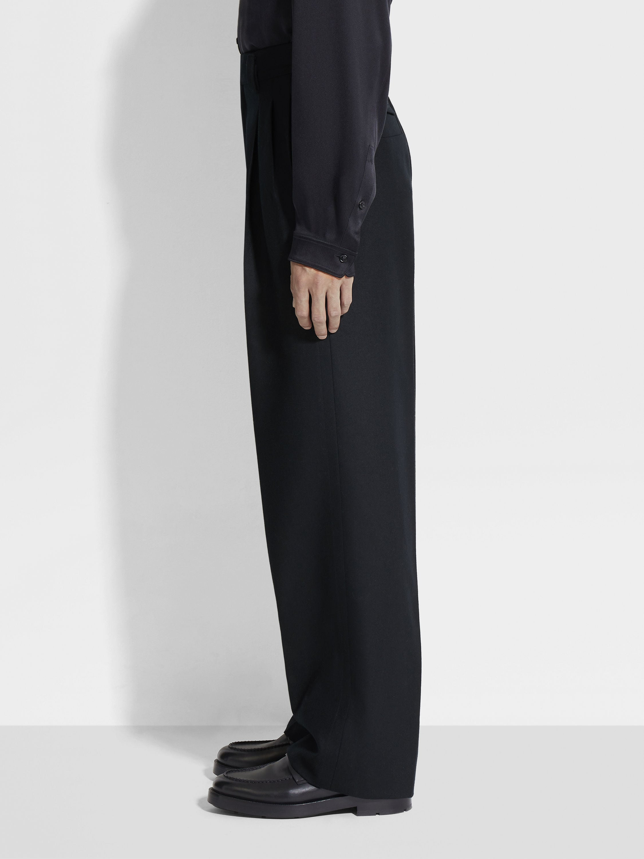 BLACK MÉLANGE WOOL PANTS - 4