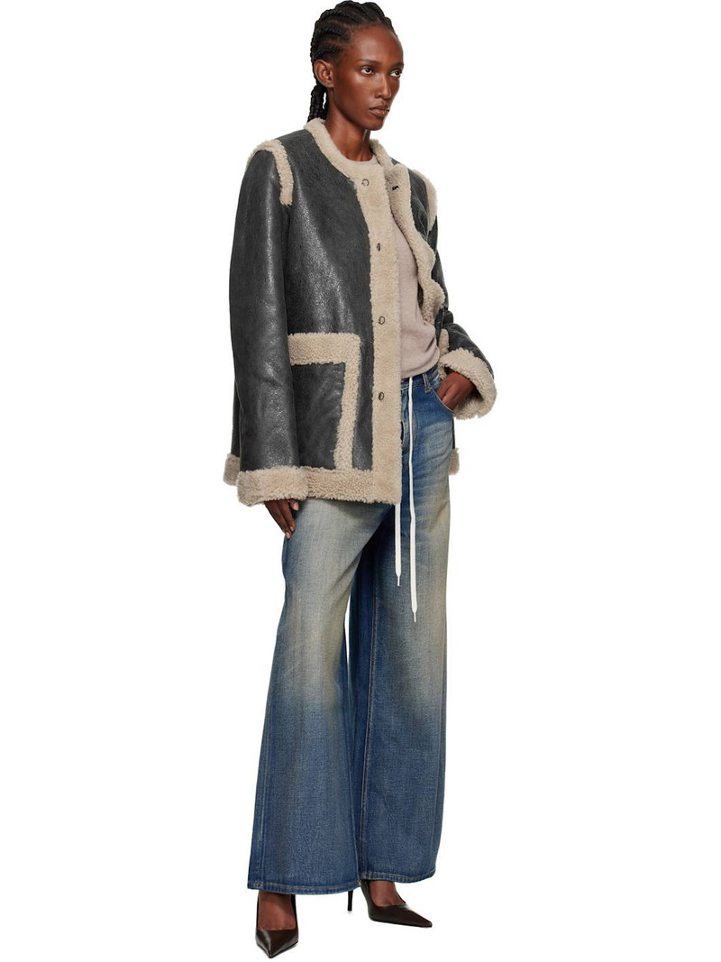 Black & Beige Sports Shearling Jacket 5