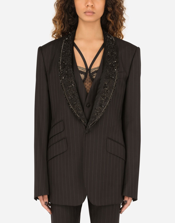 Single-breasted pinstripe jacket with embroidery - 1