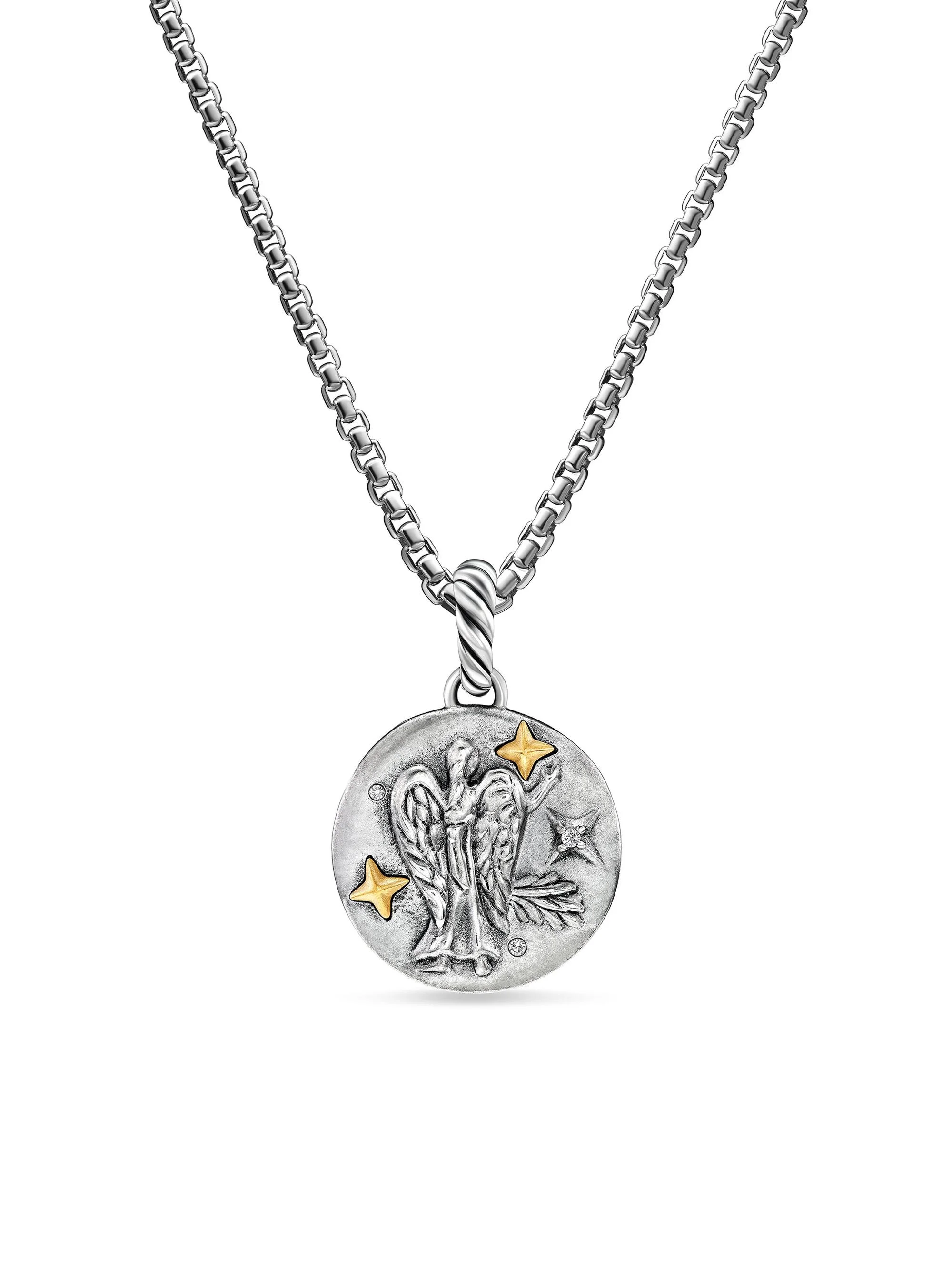 Women's Amulet in Sterling Silver with 18K Yellow Gold and Diamonds, 19MM - Virgo - 1