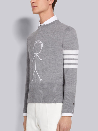 Thom Browne Light Grey Fine Merino Wool 4-Bar Mr. Thom Icon Intarsia Classic Crew Neck Pullover outlook