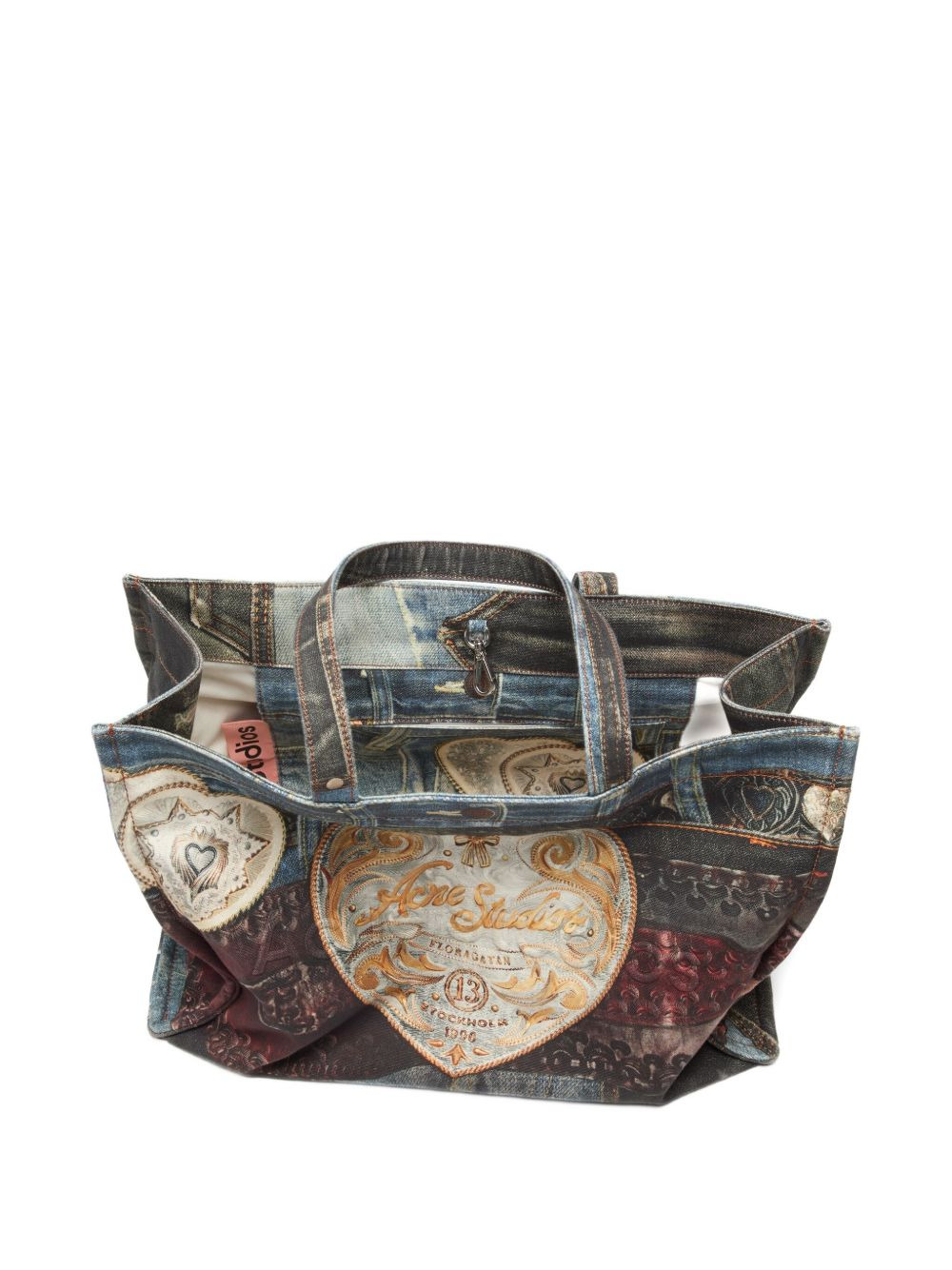 denim-patch heart tote bag - 4