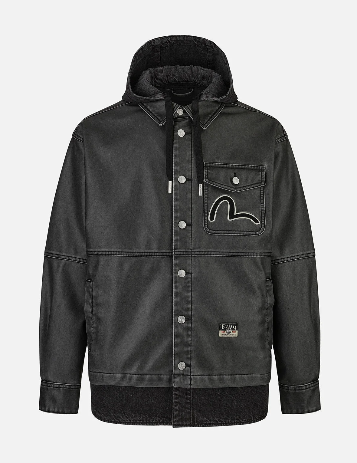 Seagull Print and Embossed Logo Regular Fit Vegan Leather Jacket - 1