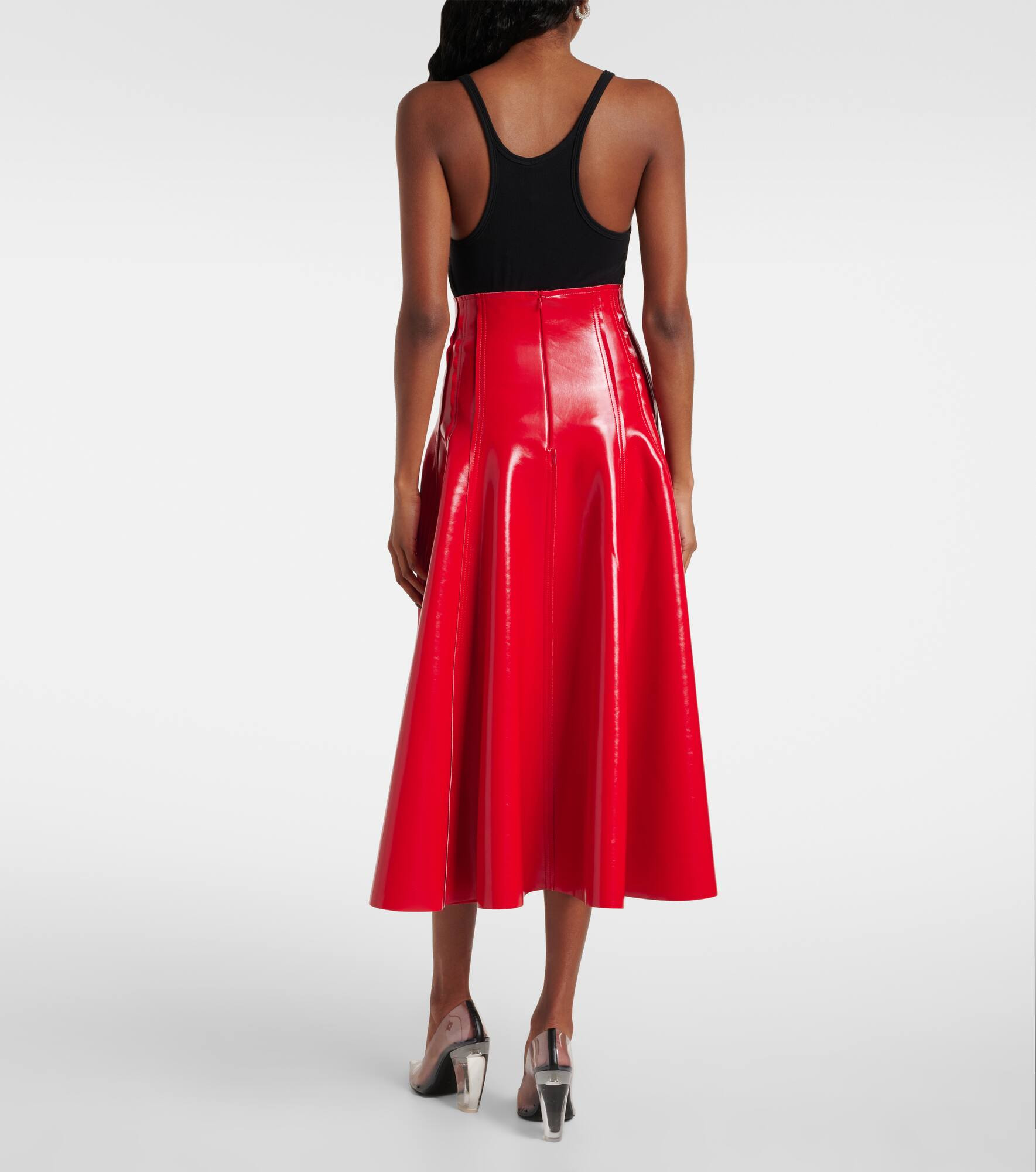 Pleated faux leather midi skirt - 3