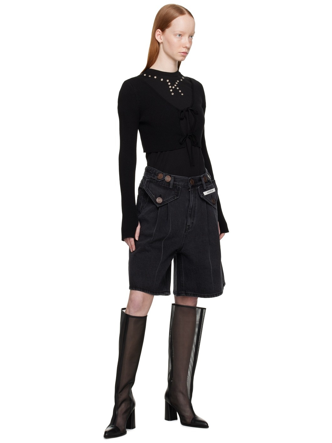 Black Cropped Cardigan - 4