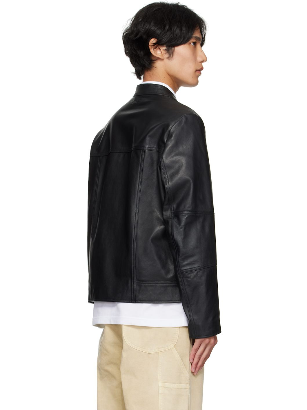 Black Slim-Fit Leather Jacket - 3