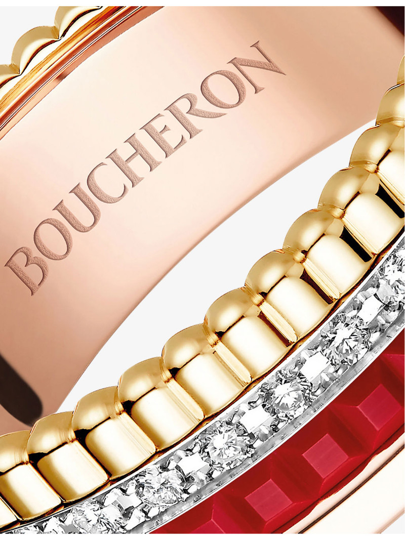 Boucheron Quatre Red Edition 18ct rose-gold, yellow-gold, white-gold, ceramic and 0.24ct diamond ring outlook