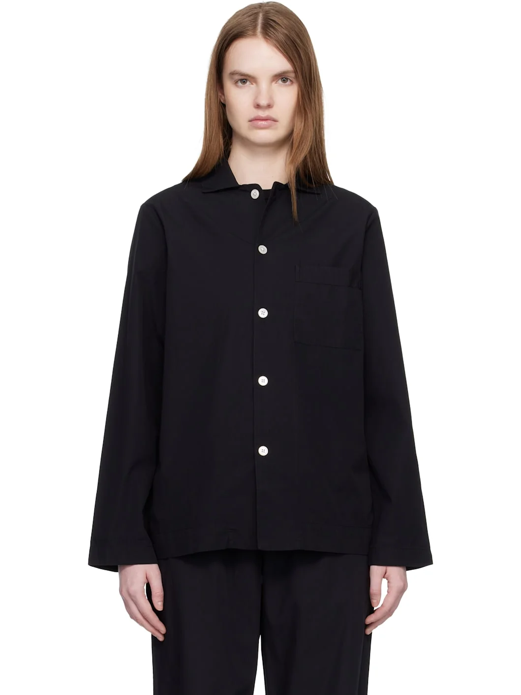 Black Poplin Long-Sleeved Pyjama Shirt - 1