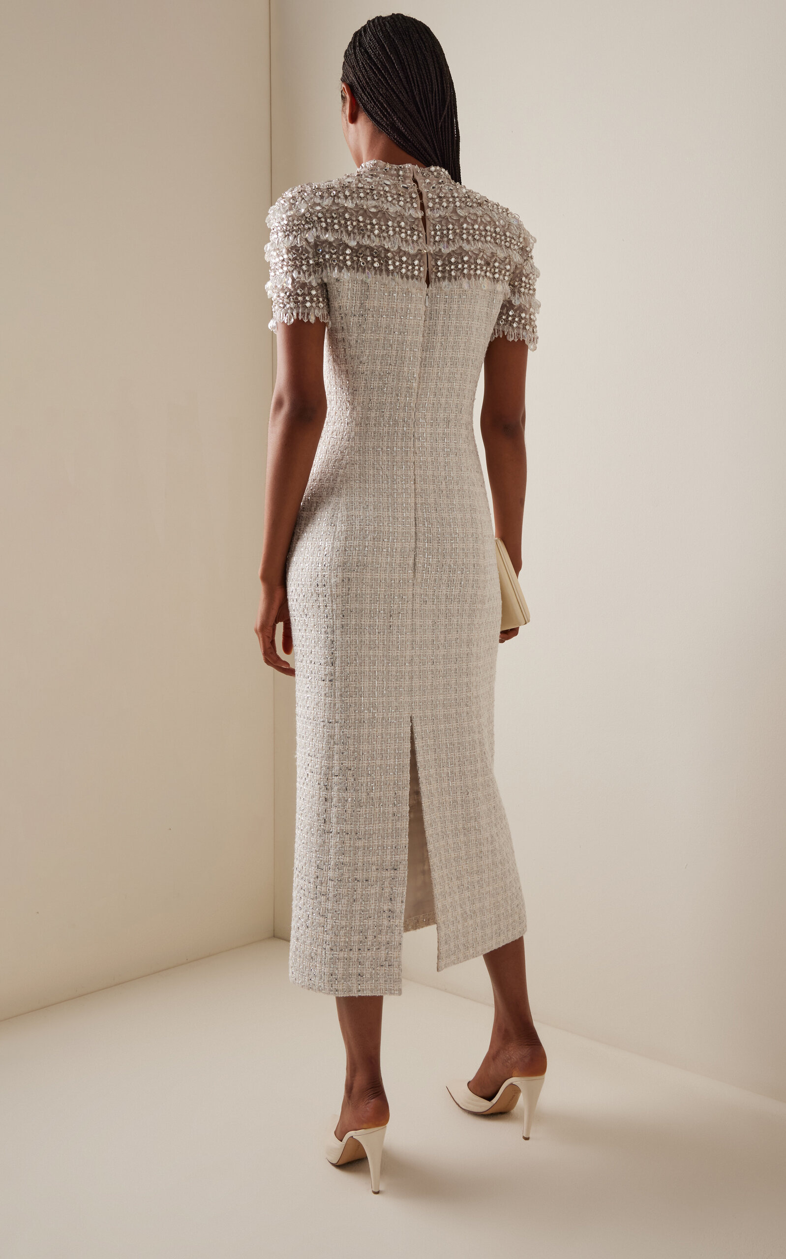 Embellished Tweed Midi Dress ivory - 4
