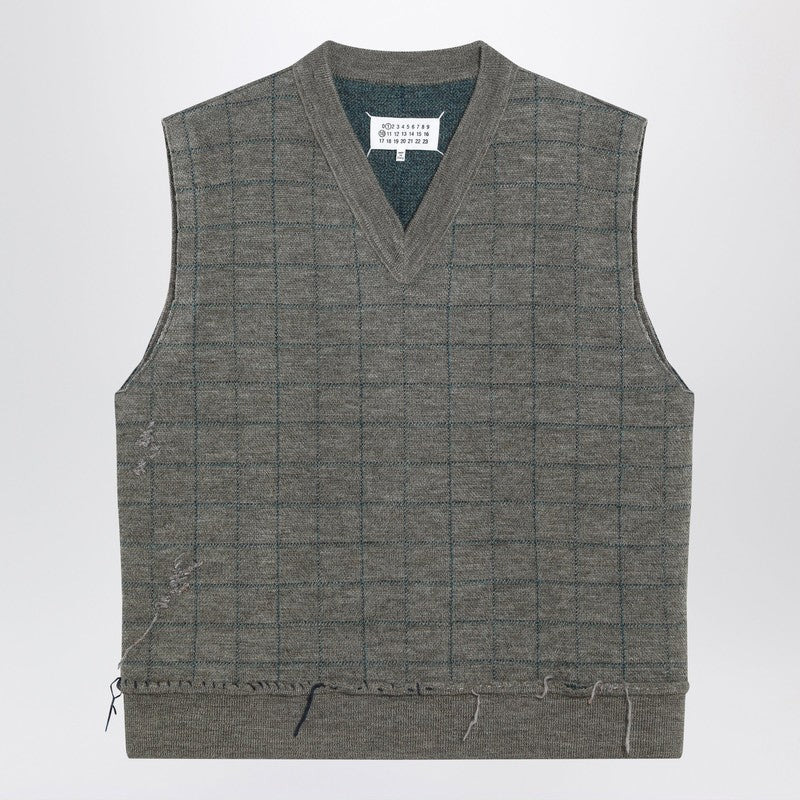 Maison Margiela Military green checked wool gilet - 1