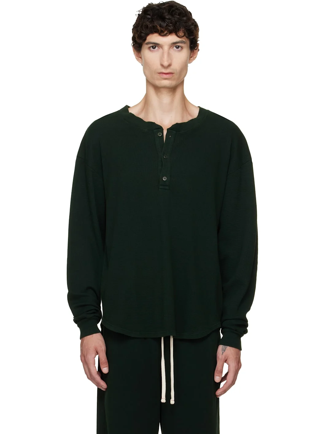 Green Thermal Baseball Hem Henley - 1