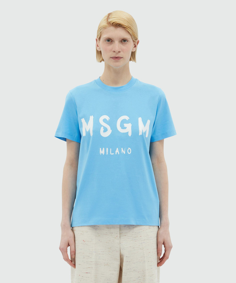 MSGM Light blue jersey T-Shirt with brushed logo outlook