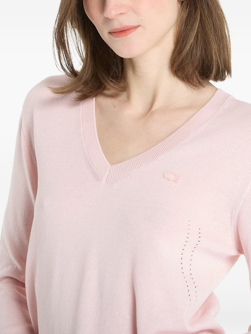 logo-patch V-neck cotton sweater 4