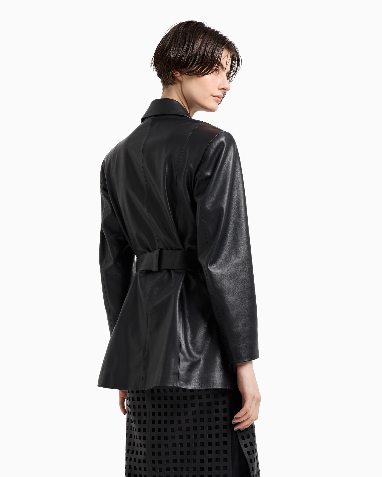 POLYGON CAPSULE COLLECTION LAMBSKIN NAPPA LEATHER JACKET WITH BELT - 3