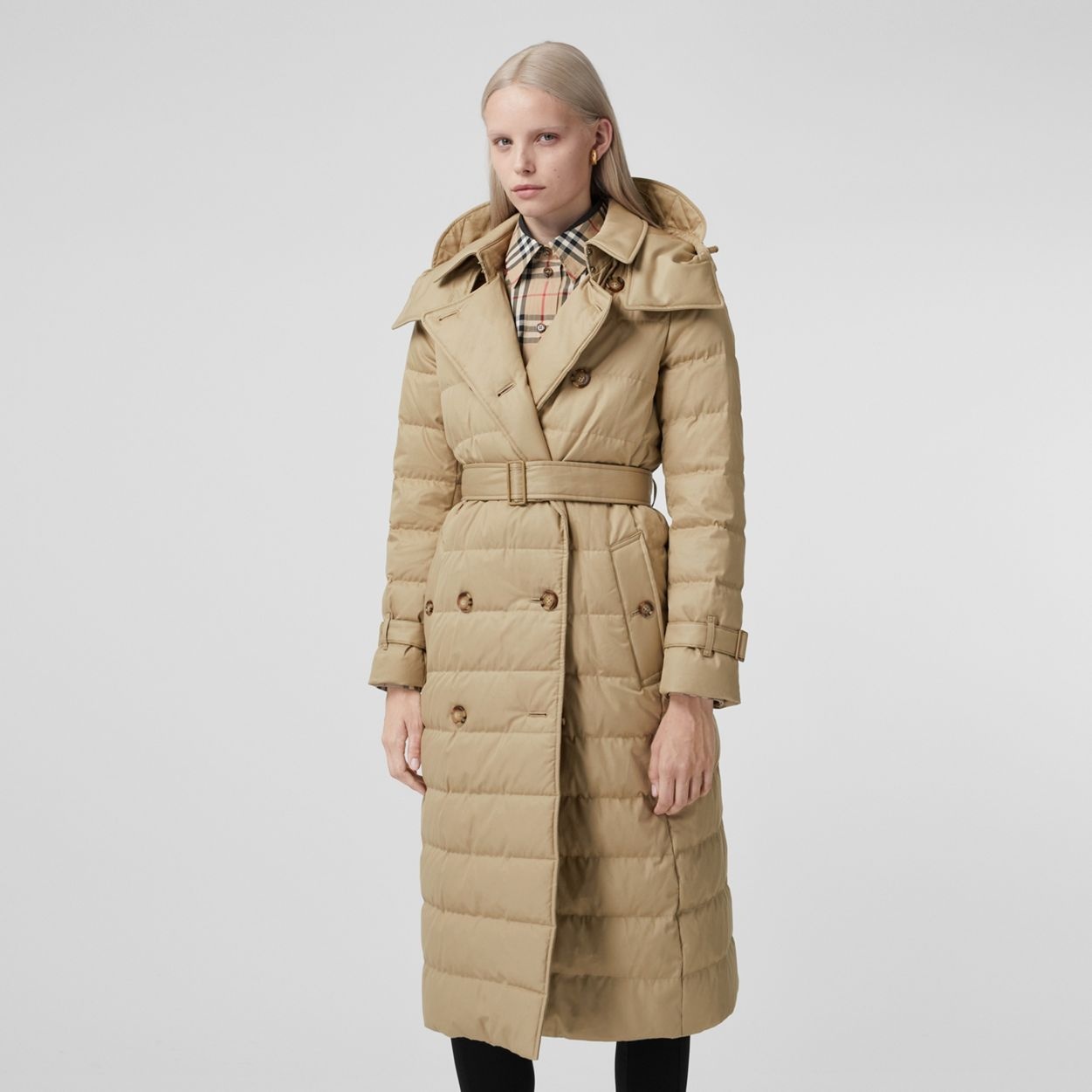 Detachable Hood Cotton Gabardine Puffer Coat - 7