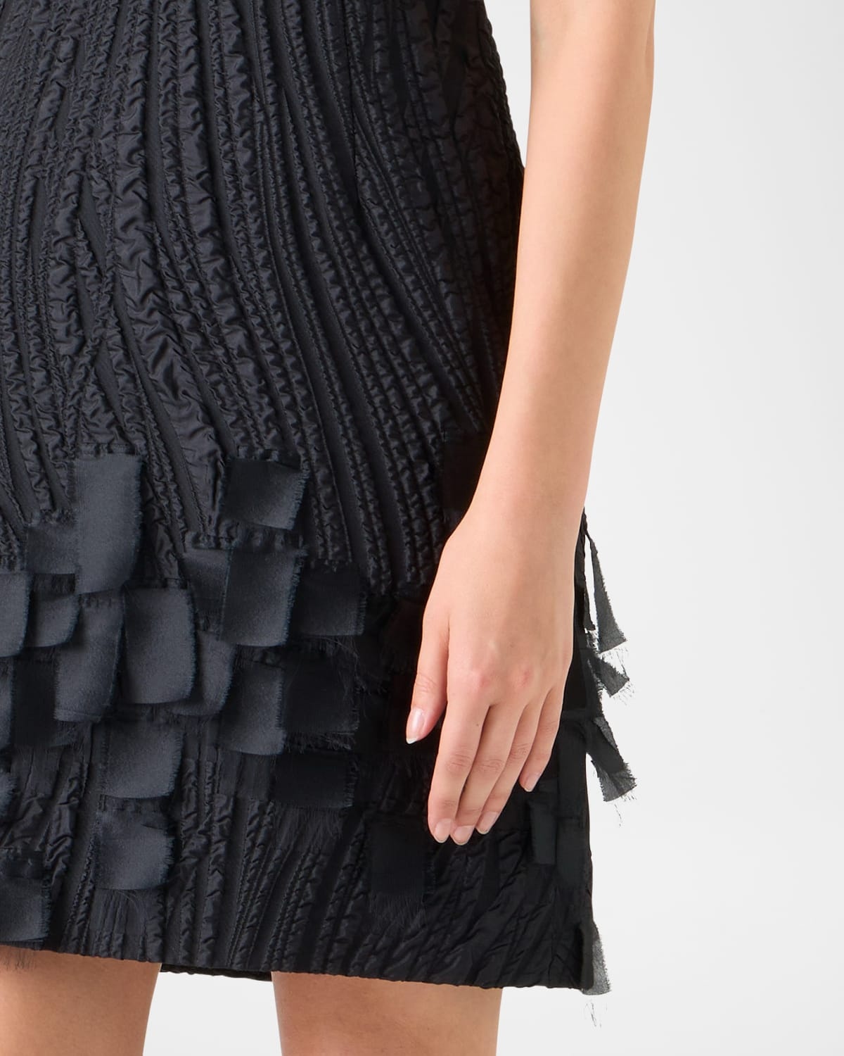 Waves And Ribbons Jacquard Sleeveless Mini Dress - 5
