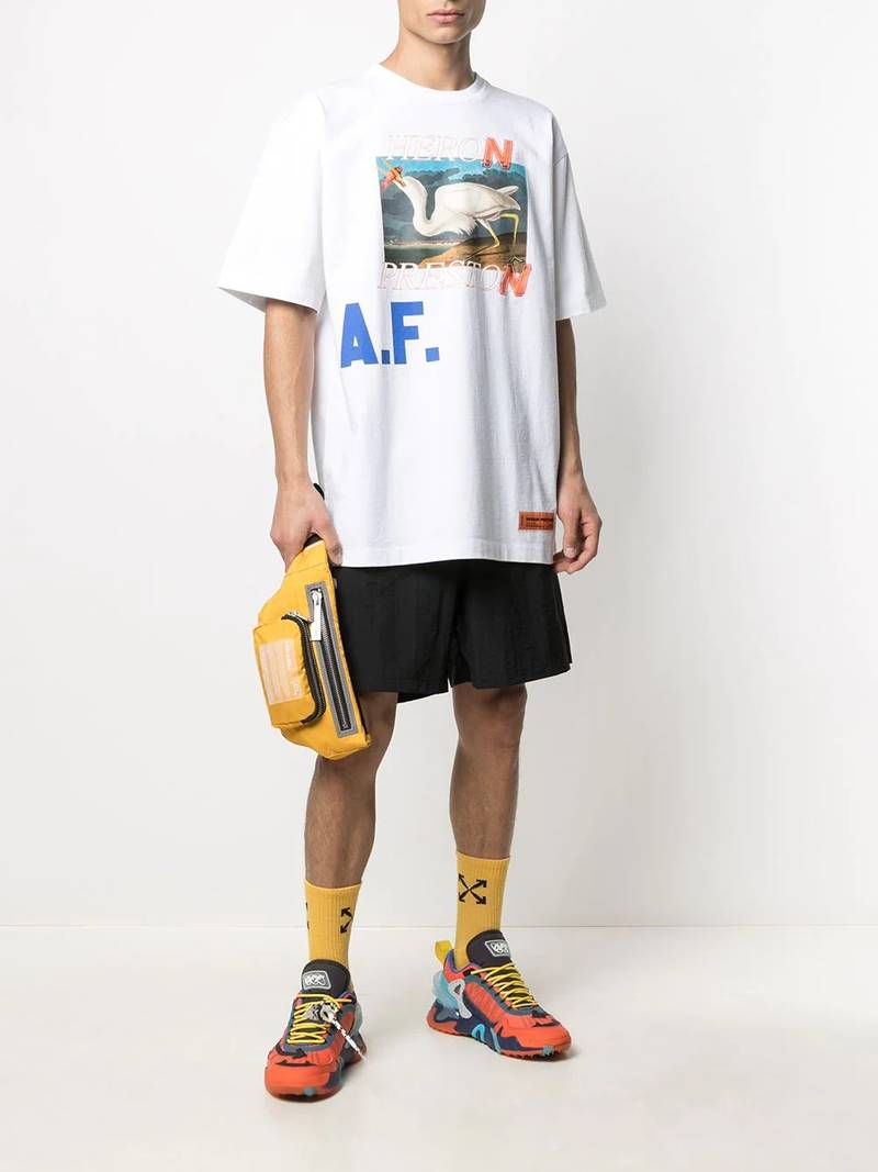 Heron Preston logo-patch track shorts outlook