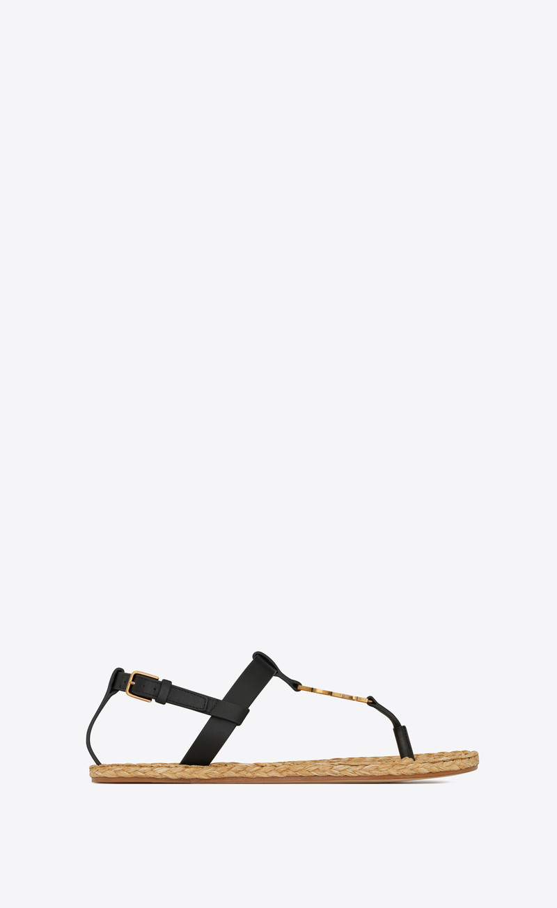 cassandra flat sandals in smooth leather with bronze-tone monogram - 1