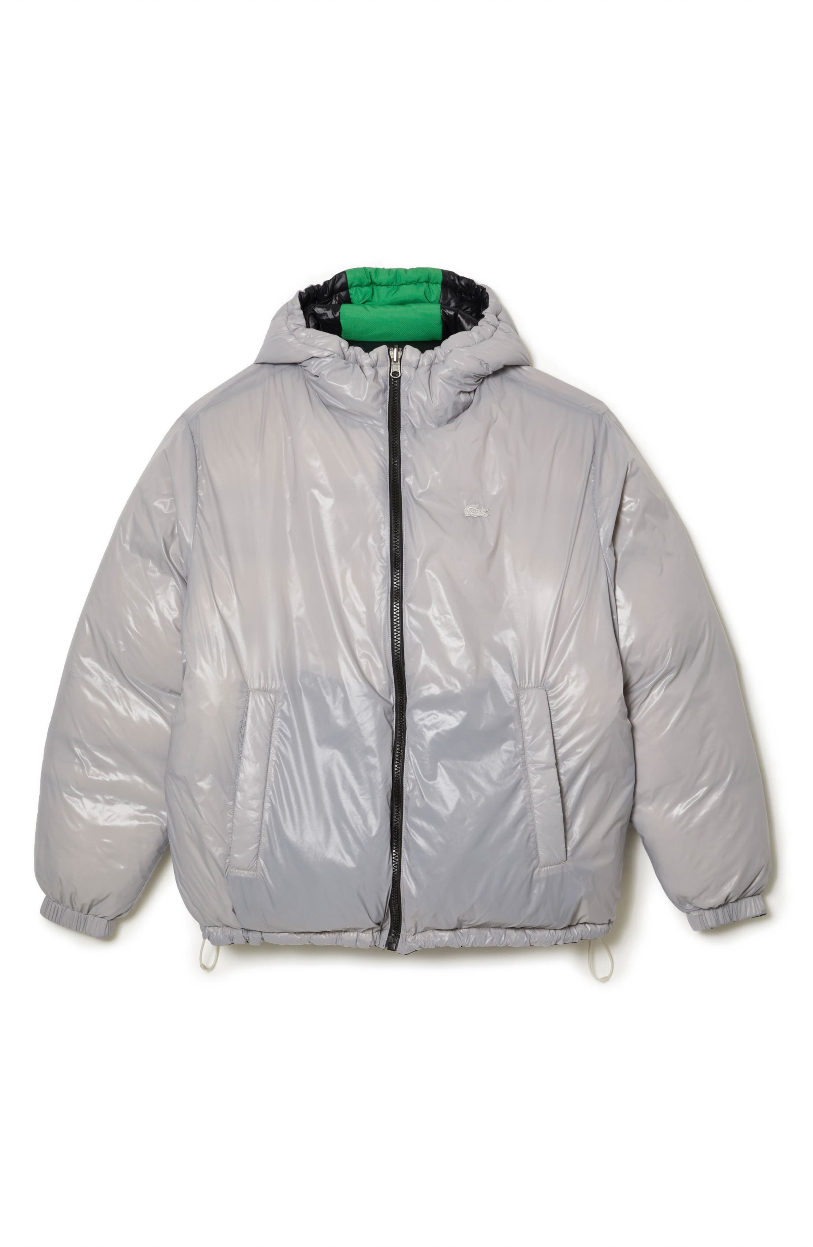 Lacoste Reversible Hooded Puffer Jacket in Qiw Abimes/Multico-Nimbus at Nordstrom, Size 2 - 1