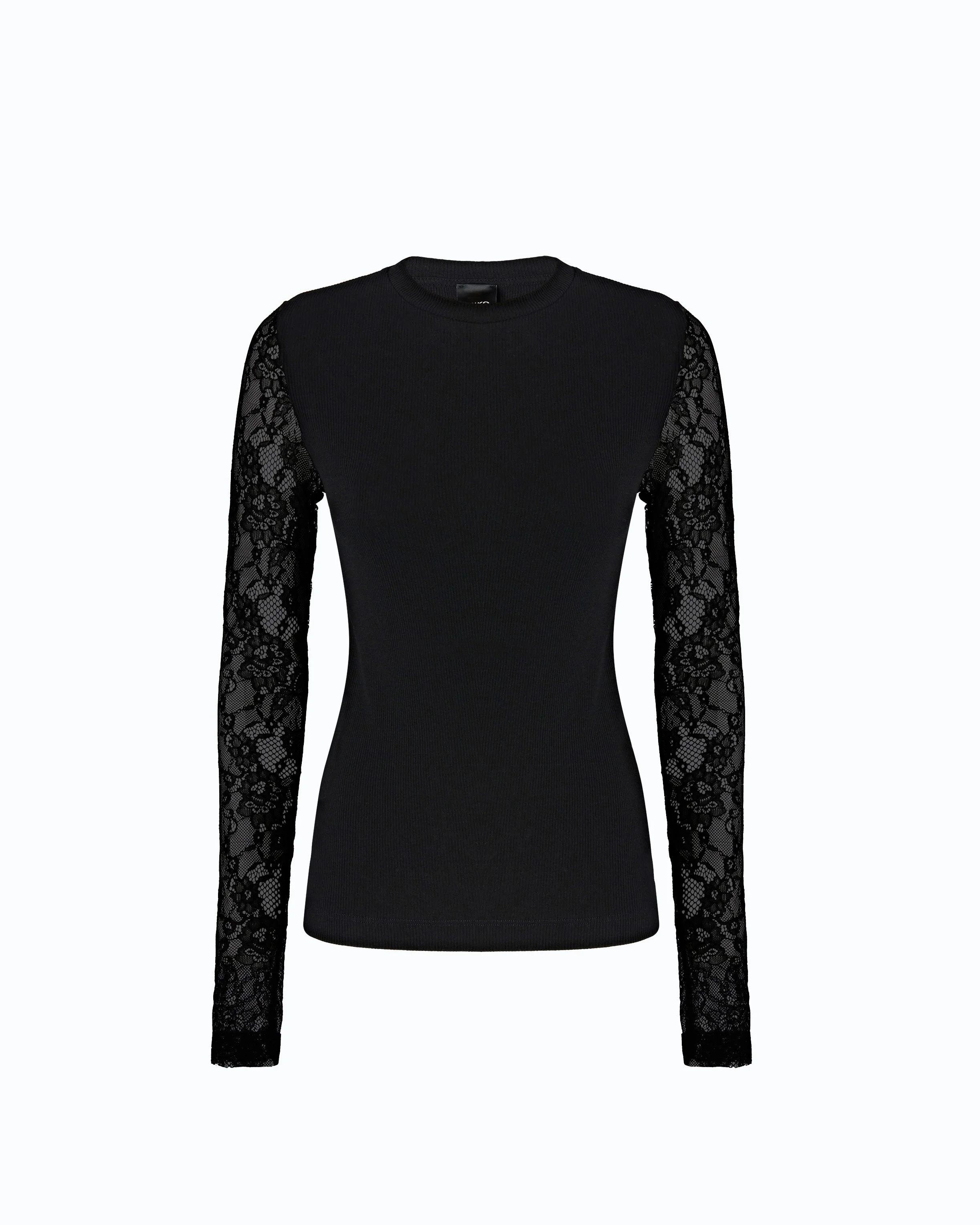 RIBBED SWEATER WITH LACE SLEEVES - 1