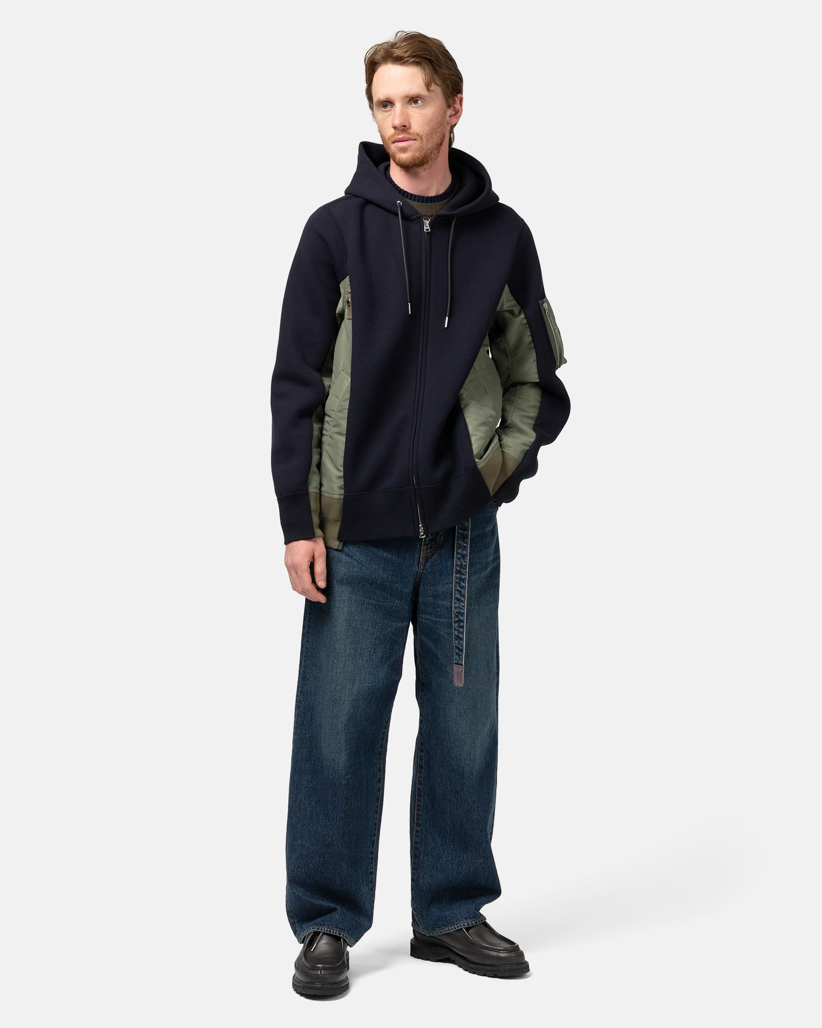 Sponge Sweat x Nylon Twill Hoodie Navy x Khaki - 2