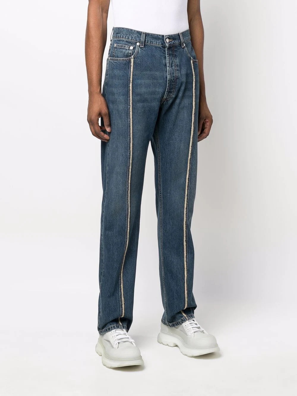 contrast piping straight-leg jeans - 3