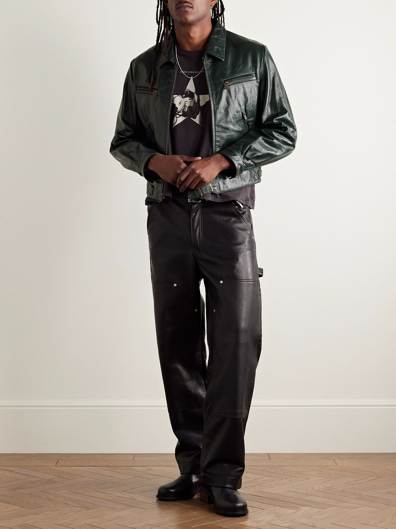 Enfants Riches Déprimés Scorpio Rising Cropped Textured-Leather Jacket Dark green outlook