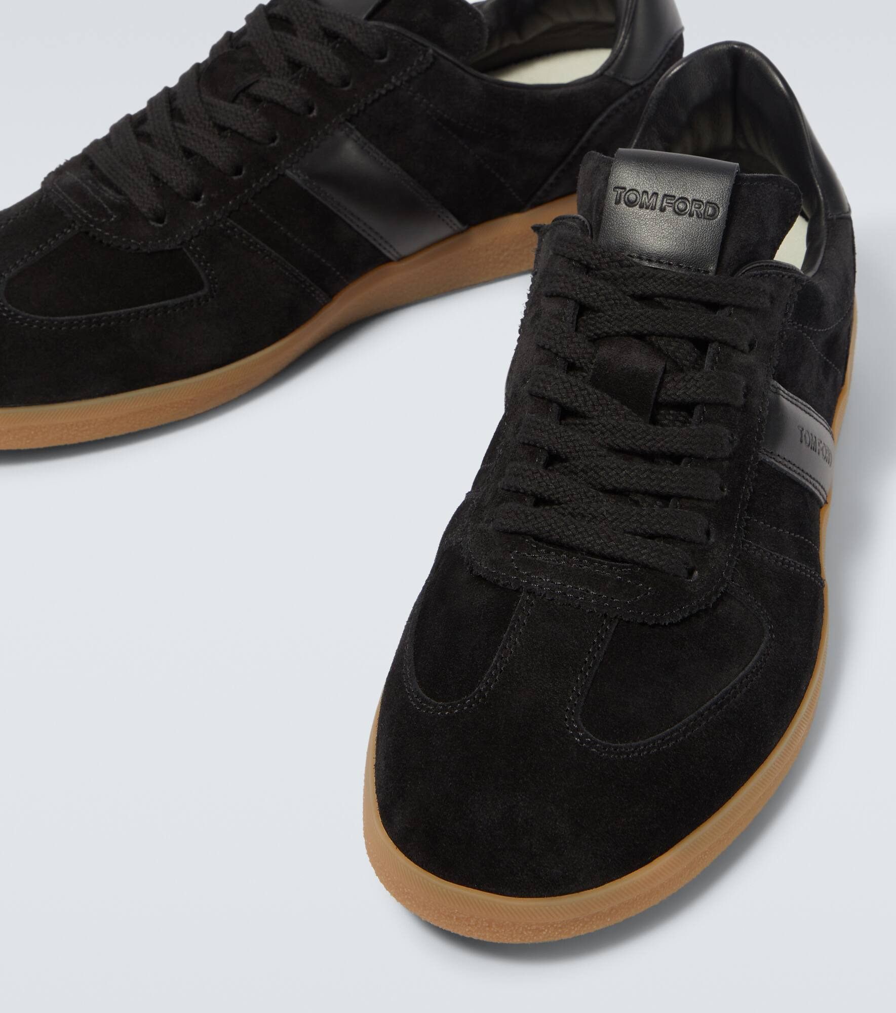 Leather-trimmed suede sneakers - 3